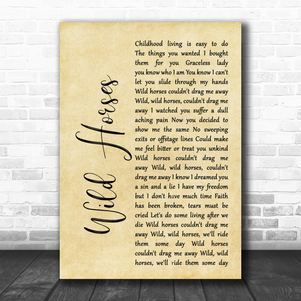 The Rolling Stones Wild Horses Rustic Script Song Lyric Quote Print