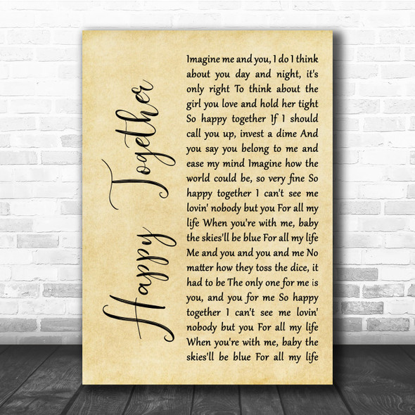 The Turtles Happy Together Rustic Script Song Lyric Quote Print