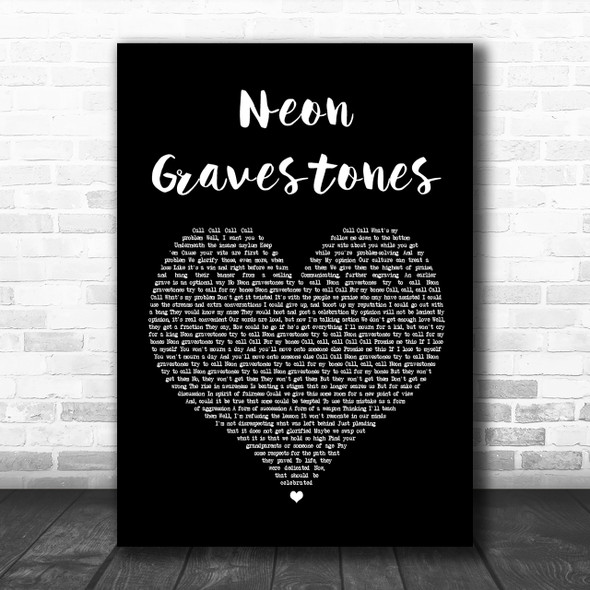 Twenty One Pilots Neon Gravestones Black Heart Song Lyric Quote Print