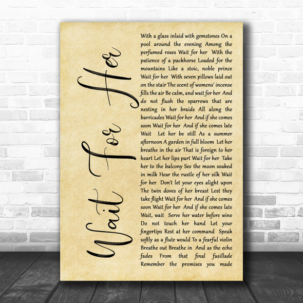 Wait For Her Rustic Script Song Lyric Print
