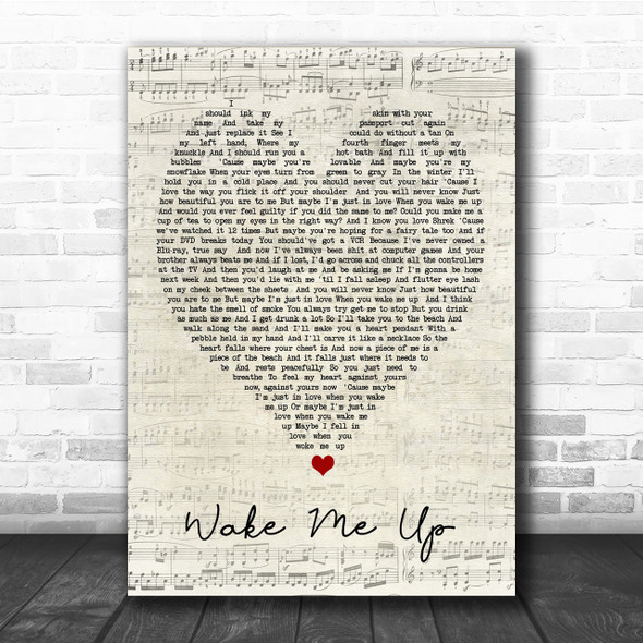 Wake Me Up Ed Sheeran Script Heart Quote Song Lyric Print