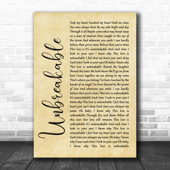 Westlife Unbreakable Rustic Script Song Lyric Quote Print