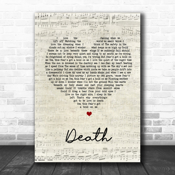 White Lies Death Script Heart Song Lyric Quote Print