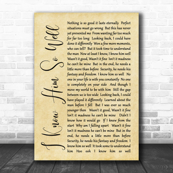 Whitney Houston I Know Him So Well Rustic Script Song Lyric Quote Print