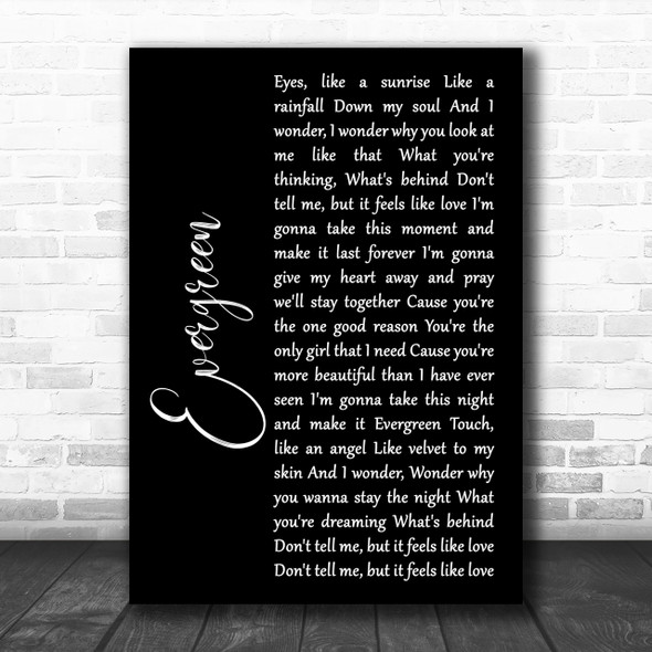 Will Young Evergreen Black Script Song Lyric Quote Print