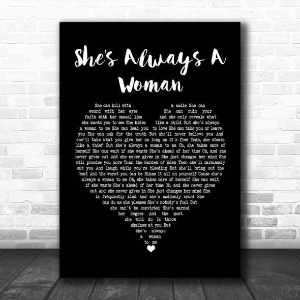 Billy Joel She's Always A Woman Black Heart Song Lyric Poster Print