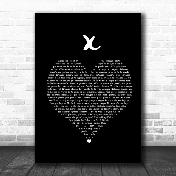 Nicky Jam x J Balvin X Black Heart Song Lyric Poster Print