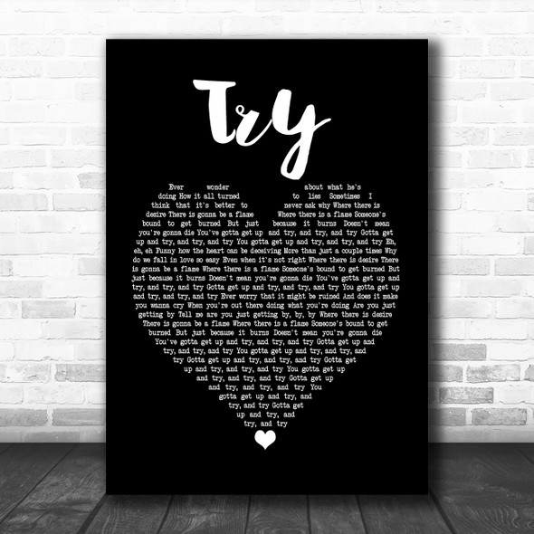 Pink Try Black Heart Song Lyric Poster Print