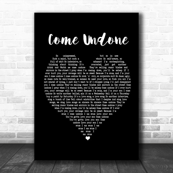 Robbie Williams Come Undone Black Heart Song Lyric Poster Print