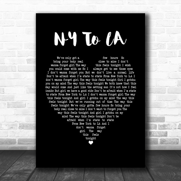 The Hunna NY To LA Black Heart Song Lyric Poster Print