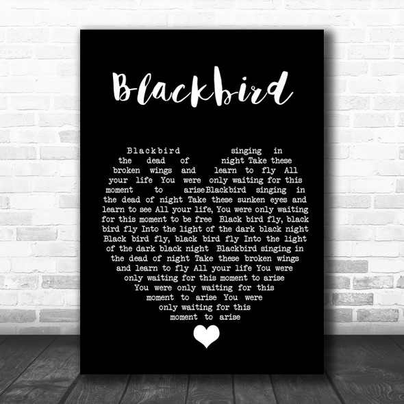 Blackbird The Beatles Black Heart Song Lyric Music Wall Art Print