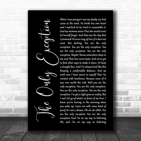 Paramore The Only Exception Black Script Song Lyric Poster Print
