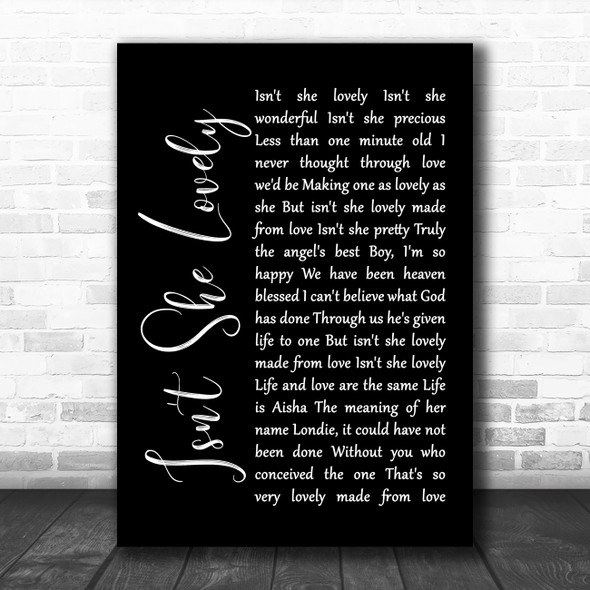 Stevie Wonder Isn't She Lovely Black Script Song Lyric Poster Print