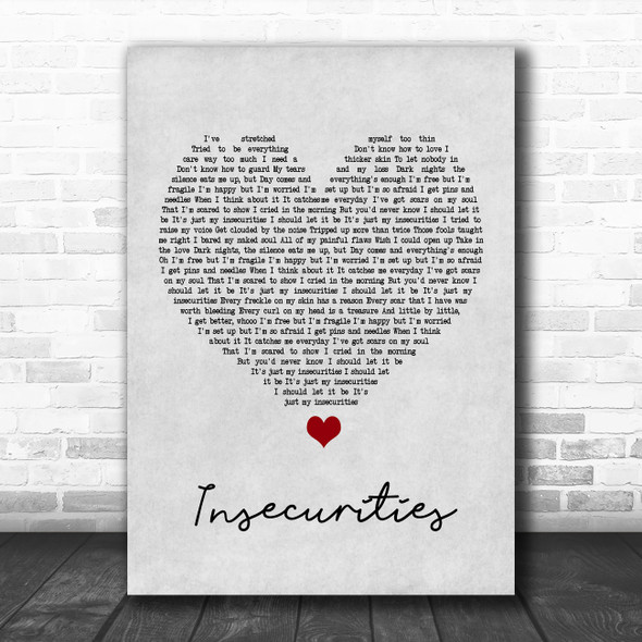 Jess Glynne Insecurities Grey Heart Song Lyric Poster Print