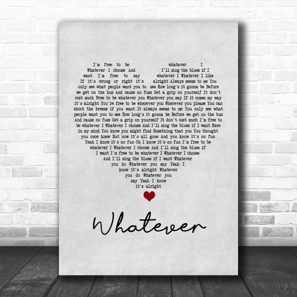 Oasis Whatever Grey Heart Song Lyric Poster Print