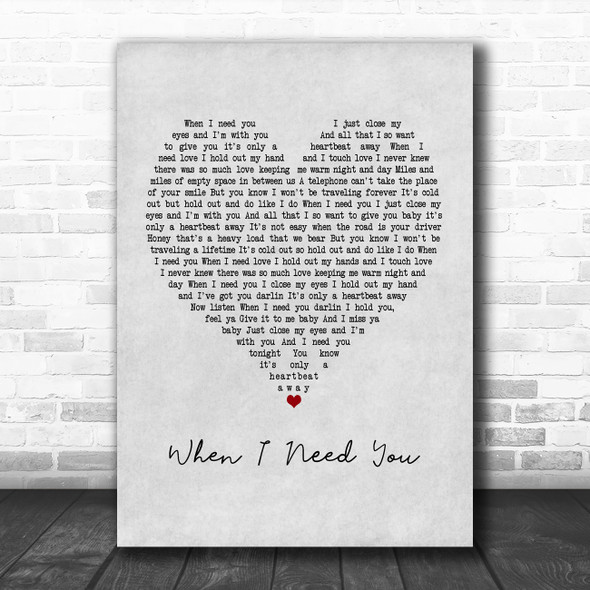 Rod Stewart When I Need You Grey Heart Song Lyric Poster Print