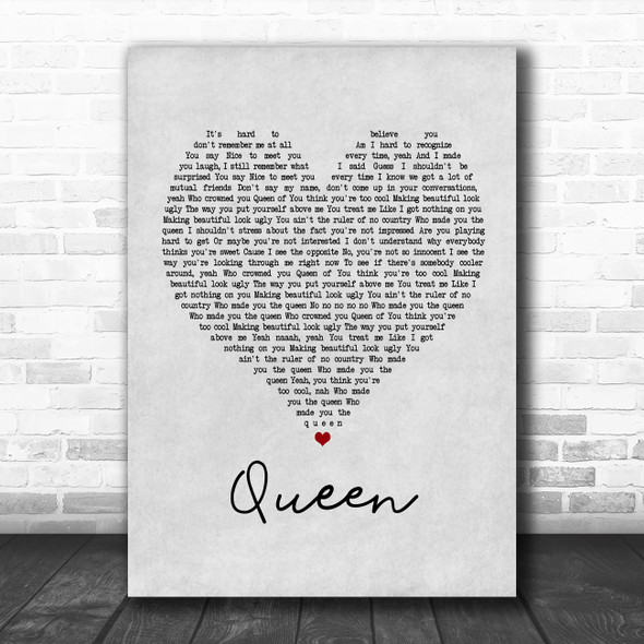 Shawn Mendes Queen Grey Heart Song Lyric Poster Print