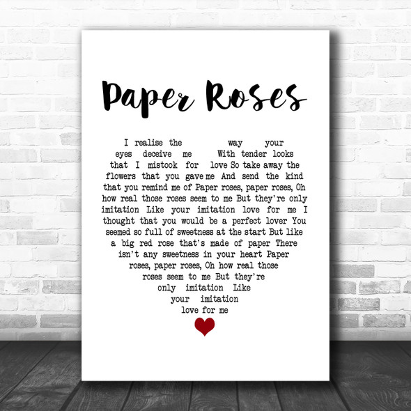 Janice Torre Paper Roses White Heart Song Lyric Poster Print