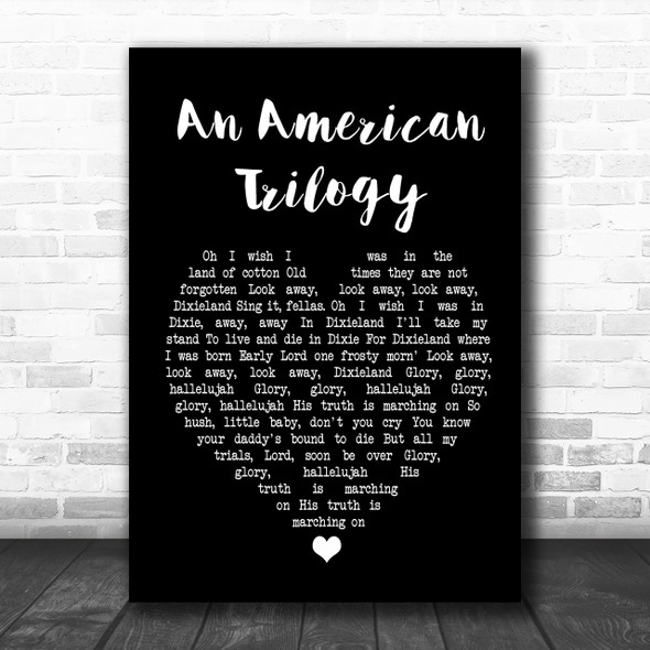 Elvis Presley An American Trilogy Black Heart Song Lyric Music Wall Art Print