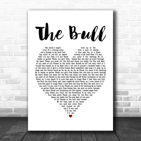 Kip Moore The Bull White Heart Song Lyric Poster Print