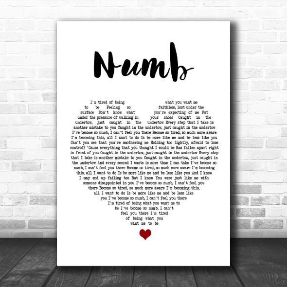 Linkin Park Numb White Heart Song Lyric Poster Print