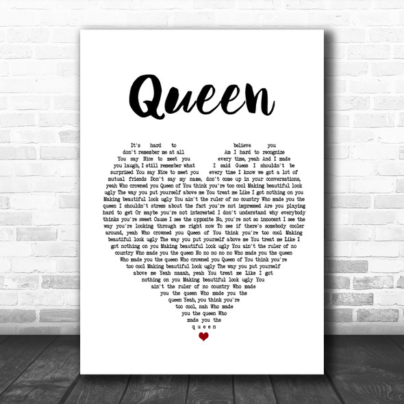 Shawn Mendes Queen White Heart Song Lyric Poster Print