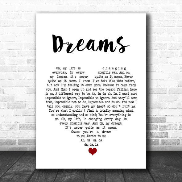 The Cranberries Dreams White Heart Song Lyric Poster Print