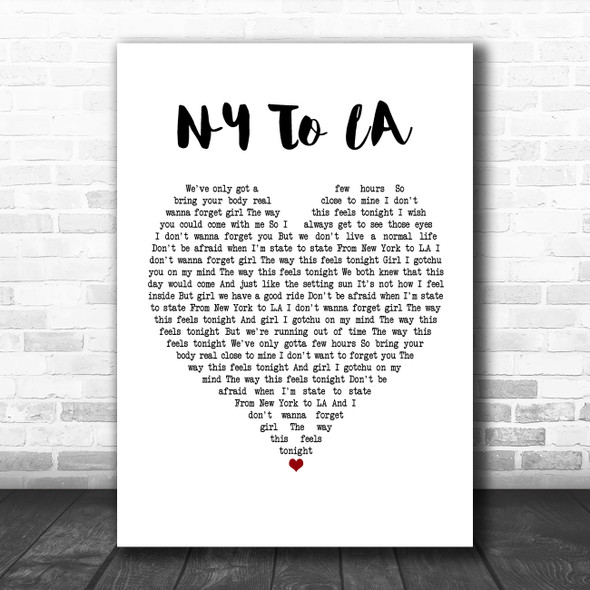 The Hunna NY To LA White Heart Song Lyric Poster Print