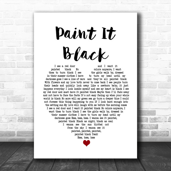 The Rolling Stones Paint It Black White Heart Song Lyric Poster Print