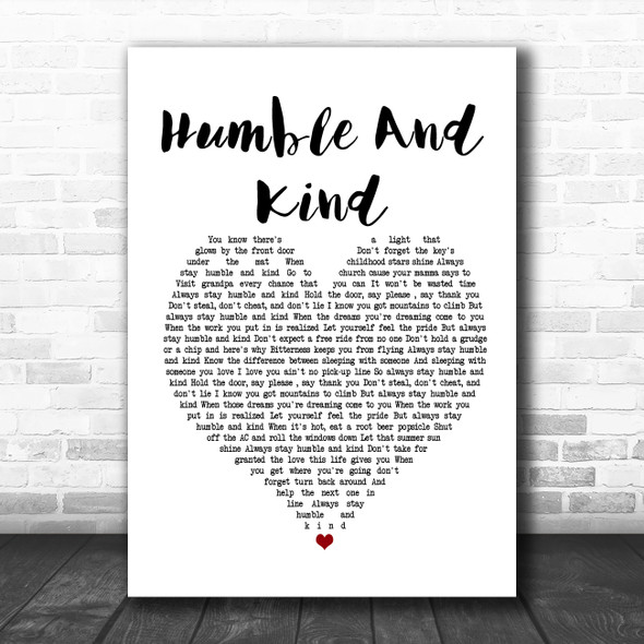Tim McGraw Humble And Kind White Heart Song Lyric Poster Print