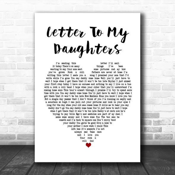 Uncle Kracker Letter To My Daughters White Heart Song Lyric Poster Print