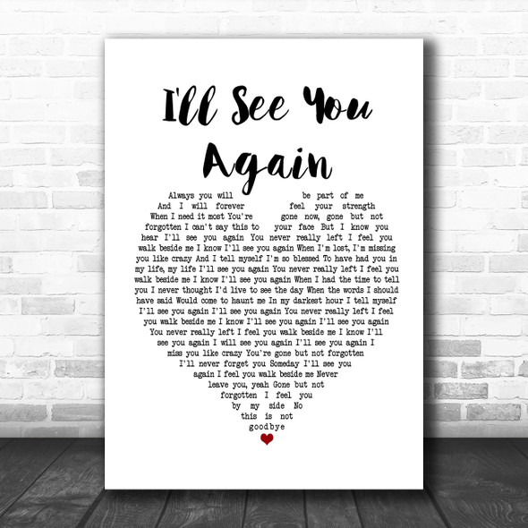 Westlife I'll See You Again White Heart Song Lyric Poster Print
