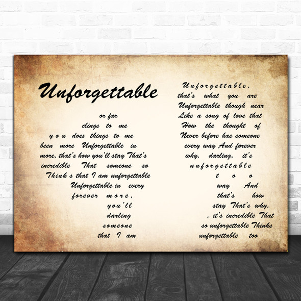 Nat King Cole Unforgettable Man Lady Couple Song Lyric Poster Print