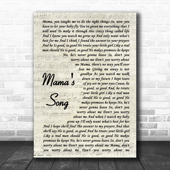 Carrie Underwood Mama's Song Vintage Script Song Lyric Poster Print