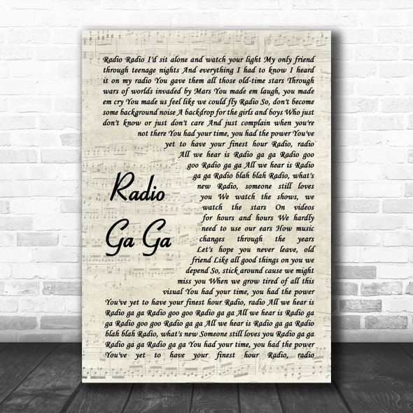 Queen Radio Ga Ga Vintage Script Song Lyric Poster Print