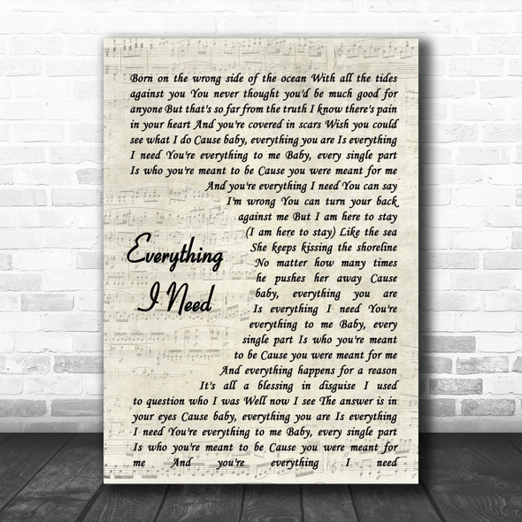 Skylar Grey Everything I Need Vintage Script Song Lyric Poster Print