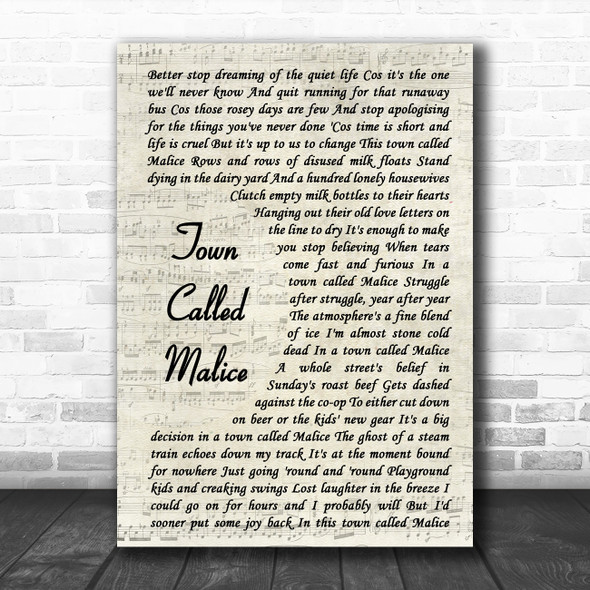 The Jam Town Called Malice Vintage Script Song Lyric Poster Print