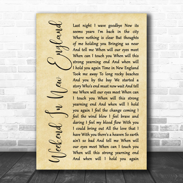 Barry Manilow Weekend In New England Rustic Script Song Lyric Poster Print