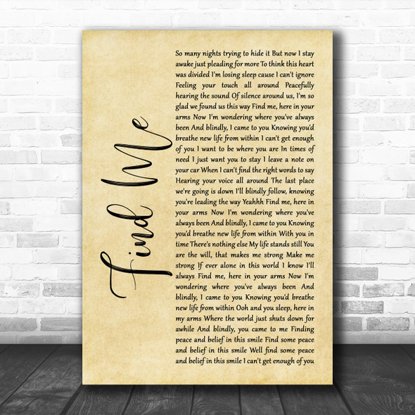 Boyce Avenue Find Me Rustic Script Song Lyric Poster Print