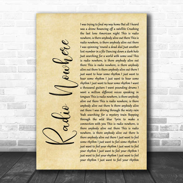 Bruce Springsteen Radio Nowhere Rustic Script Song Lyric Poster Print