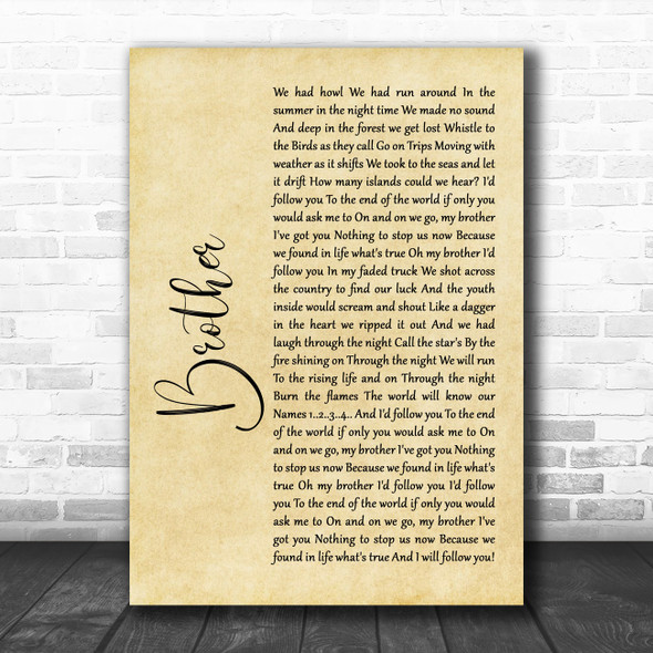 Mighty Oaks Brother Rustic Script Song Lyric Poster Print