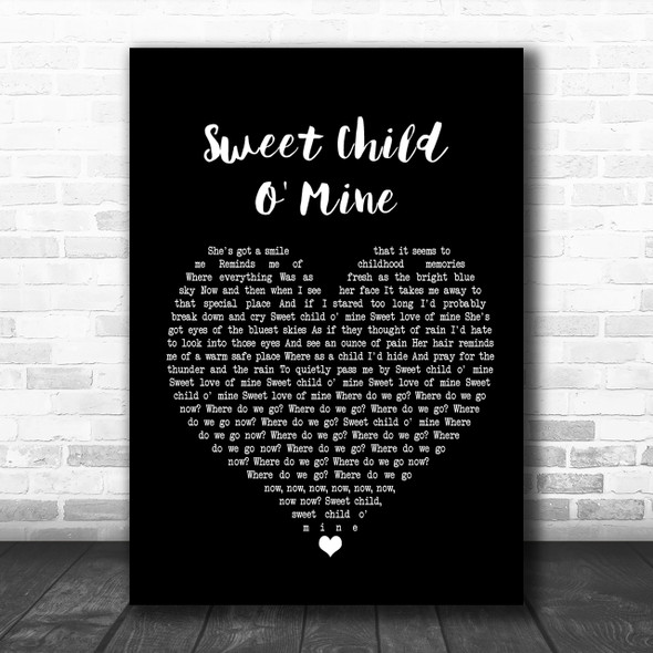 Guns N' Roses Sweet Child O' Mine Black Heart Song Lyric Music Wall Art Print