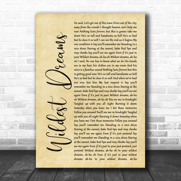 Taylor Swift Wildest Dreams Rustic Script Song Lyric Poster Print