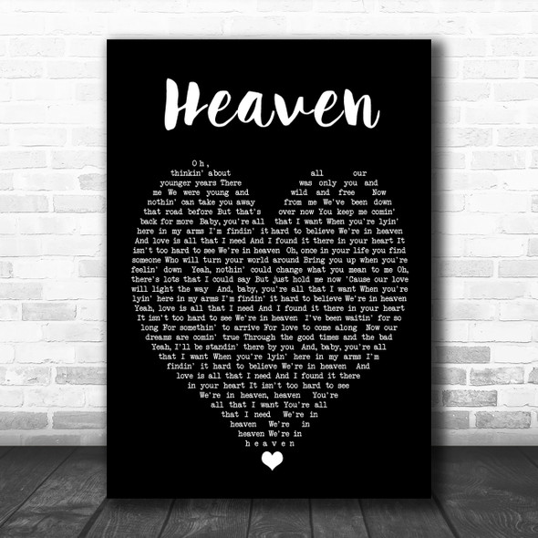 Heaven Bryan Adams Black Heart Song Lyric Music Wall Art Print