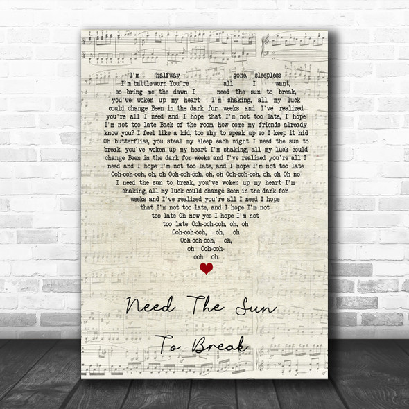 James Bay Need The Sun To Break Script Heart Song Lyric Poster Print