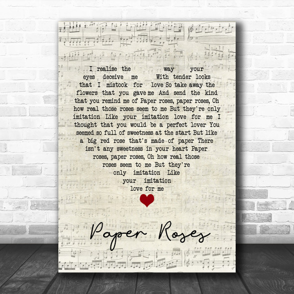 Janice Torre Paper Roses Script Heart Song Lyric Poster Print