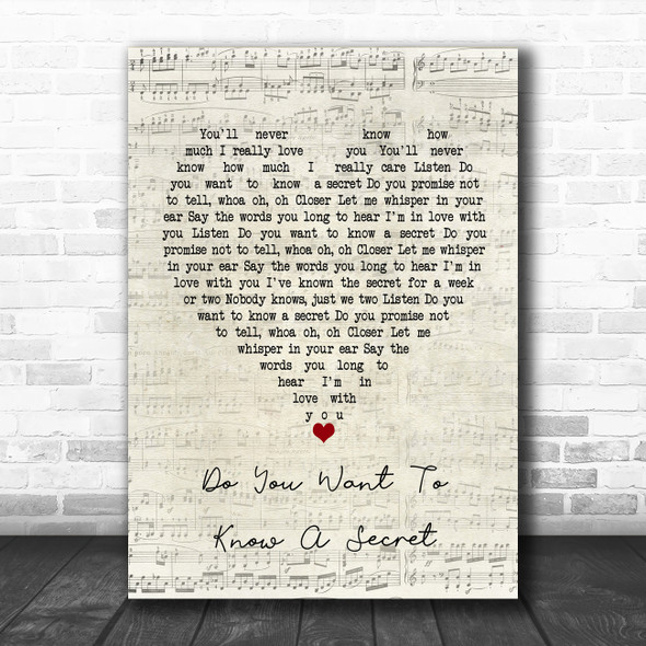 The Beatles Do You Want To Know A Secret Script Heart Song Lyric Poster Print