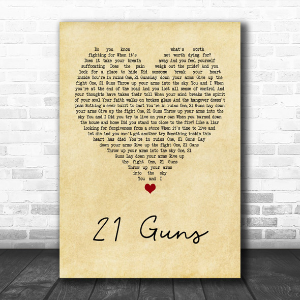 Green Day 21 Guns Vintage Heart Song Lyric Poster Print