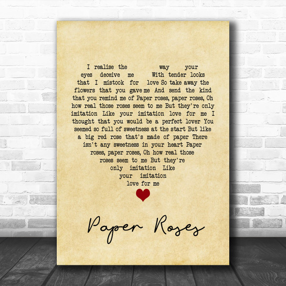 Janice Torre Paper Roses Vintage Heart Song Lyric Poster Print