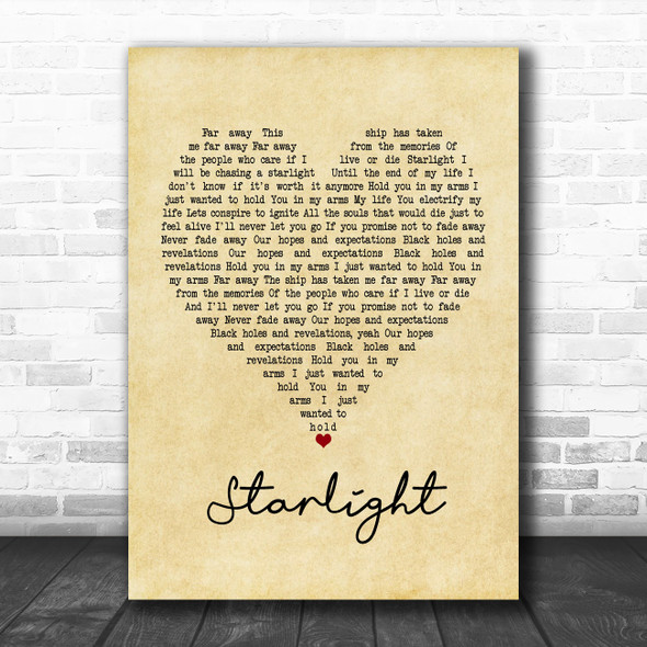 Muse Starlight Vintage Heart Song Lyric Poster Print